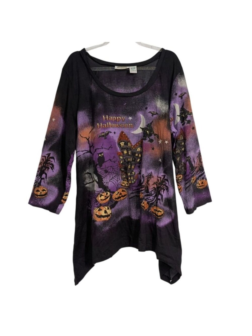 Vintage Happy Halloween Shirt Womens Size Large Sequins Haunted House Whimsigoth